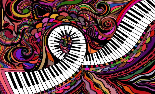 ピアノのキーのリボンで構成される抽象的な色背景 - ベクター画像