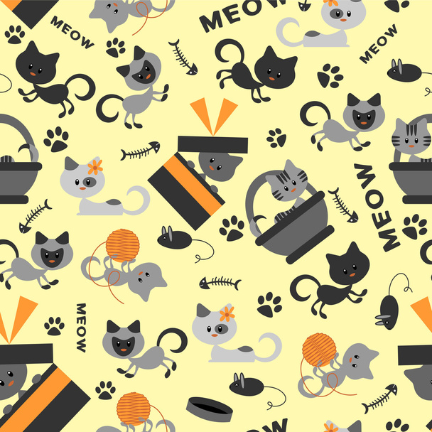 Seamless pattern with cute little kittens - Vecteur, image