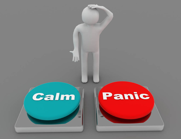 Botões de pânico calmos mostram aconselhamento em pânico ou calma. 3d re
 - Foto, Imagem