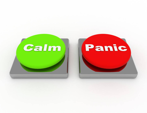 Botones de pánico calma muestran pánico o Consejería de calma. 3d re
 - Foto, imagen
