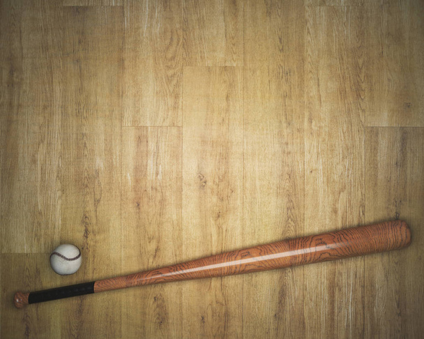 Baseball equipment on wooden background - 写真・画像
