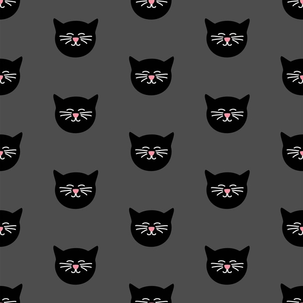Kachelvektormuster mit schwarzen Katzen auf grauem Hintergrund - Vektor, Bild