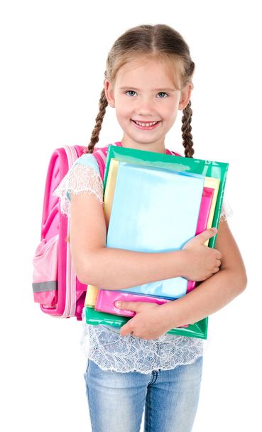 Portrait of smiling schoolgirl with school bag - Фото, изображение