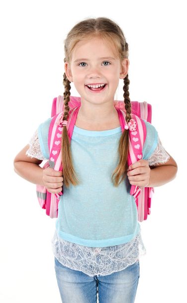 Portrait of smiling schoolgirl with school bag - Fotó, kép