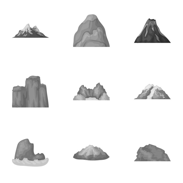 Set of icons about different mountains. Winter, summer mountains in one collection.Different mountains icon in set collection on monochrome style vector symbol stock illustration. - Vector, imagen