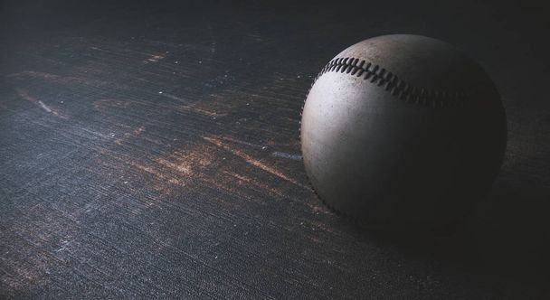 Baseball on wooden desk - Fotoğraf, Görsel