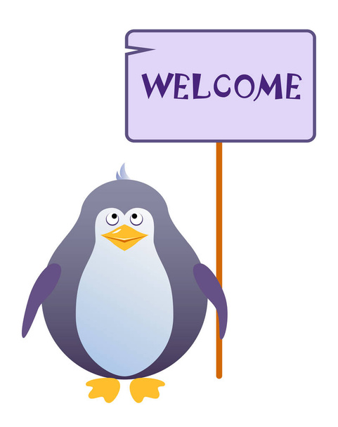 Пингвин держит табличку с надписью "WELCOME
". - Вектор,изображение