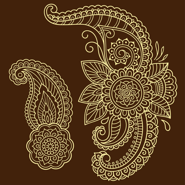 Henna tattoo flower template. Mehndi style. Set of ornamental patterns in the oriental style. - Vektor, kép
