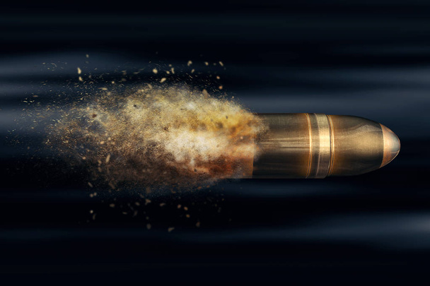 Flying bullet with a dust trail on a dark background - Photo, Image