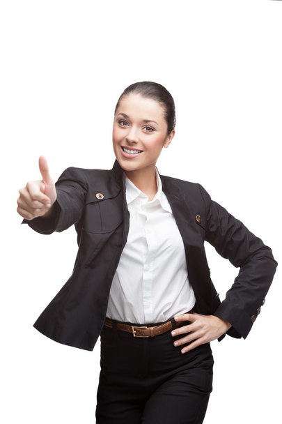 Young cheerful businesswoman on white - Zdjęcie, obraz