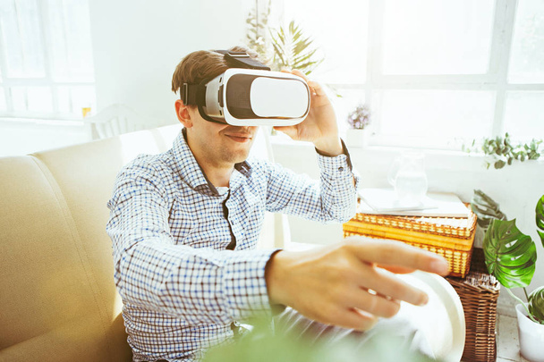 The man with glasses of virtual reality. Future technology concept. - Foto, imagen