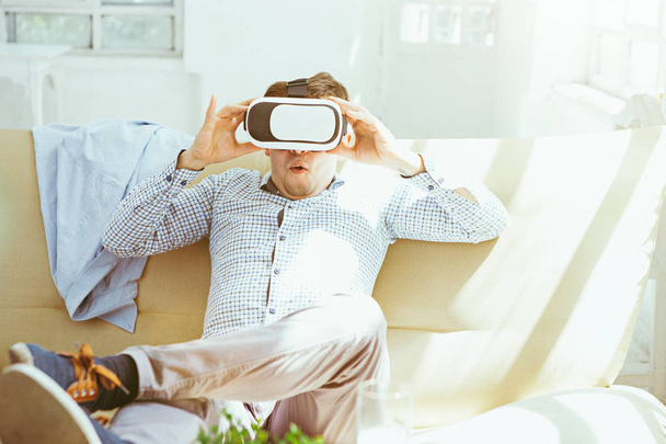 The man with glasses of virtual reality. Future technology concept. - Foto, immagini