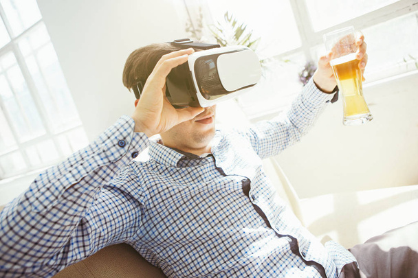 The man with glasses of virtual reality. Future technology concept. - Photo, image
