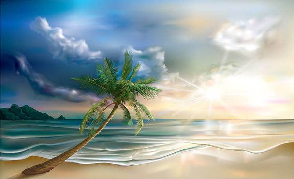 Palm on tropical beach landscape - Vector, Image