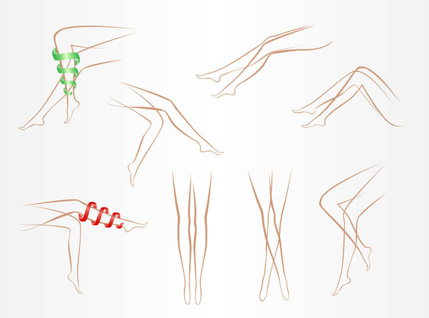 контури струнких жіночих ніг в різних позах на світлому фоні
 - Вектор, зображення