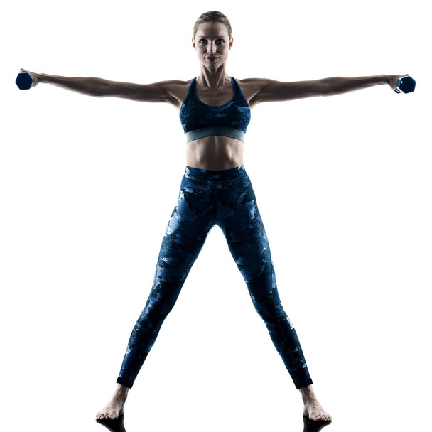 nő fitness súlyok tornák sziluett - Fotó, kép