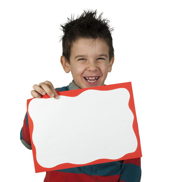 Boy who laughs and holds white board - Photo, Image