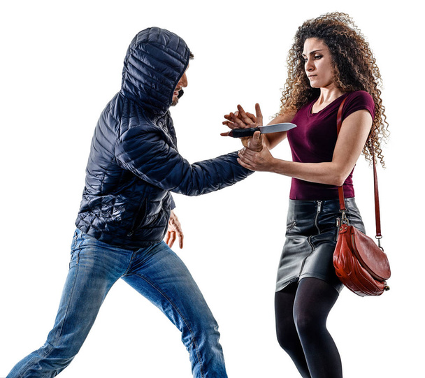 woman thief aggression self defense isolated - Foto, Bild