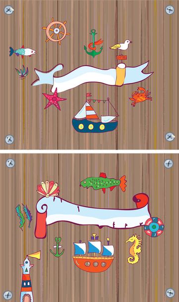 Set of sealife background with frame - Vector, Image