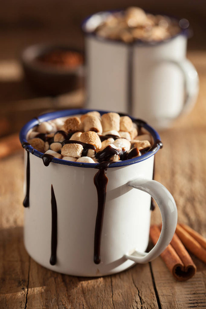 s'mores hot chocolate mini marshmallows cinnamon winter drink - Photo, Image