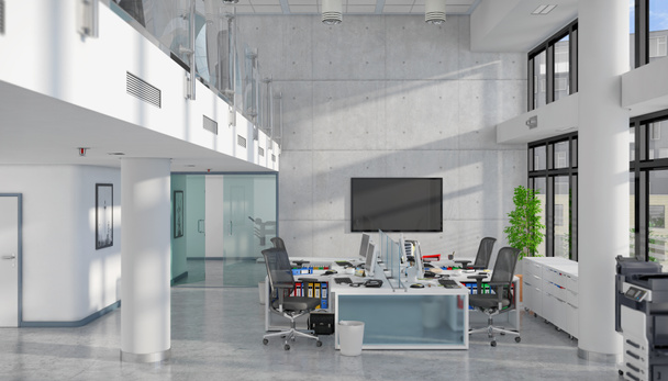3D render - velkoprostorová kancelář - kancelářská budova - Fotografie, Obrázek