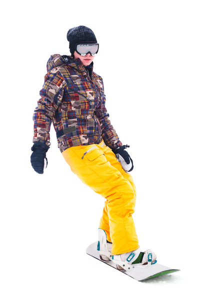 Teen snowboarder isolated on white background - Фото, изображение
