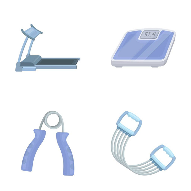 Treadmill, scales, expander and other equipment for training.Gym and workout set collection icons in cartoon style vector symbol stock illustration web. - Vecteur, image
