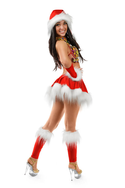 Cute sexy girl in christmas costume isolated on white background - Foto, Imagen