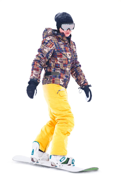 Teen snowboarder isolated on white background - Zdjęcie, obraz