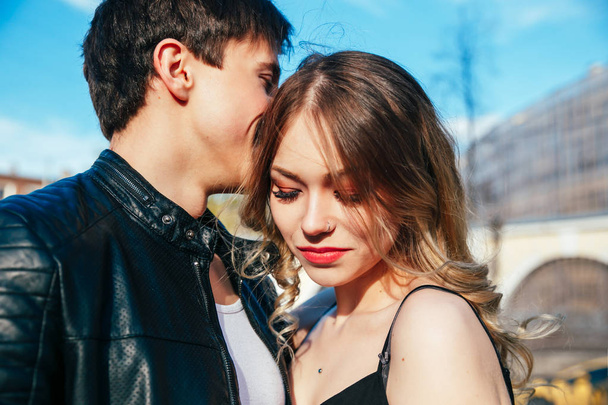 Young couple in love outdoor. - Фото, зображення