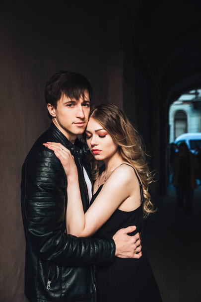 portrait of sexy couple . Beautiful couple touching at each other outdoor - 写真・画像