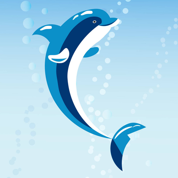 Cute dolphins aquatic marine nature ocean blue mammal sea water wildlife animal vector illustration. - Vector, Image