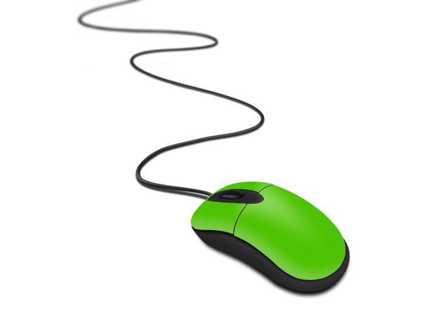Zelená myš s kabelem přes bílý - Fotografie, Obrázek