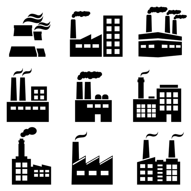 Ipari épület, gyár- és energiatermelő erőművek - Vektor, kép