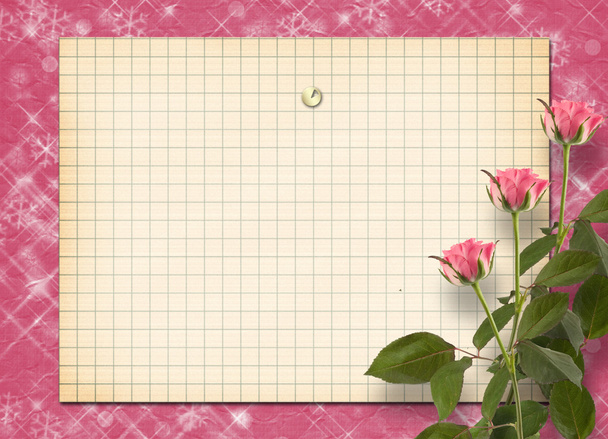 Card for congratulation or invitation with bunch of pink roseske - Фото, зображення