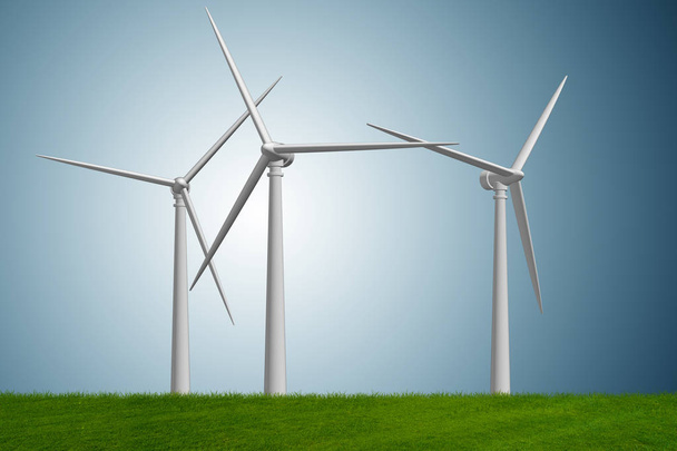 Концепция альтернативной энергетики с ветряными мельницами - 3D рендеринг
 - Фото, изображение
