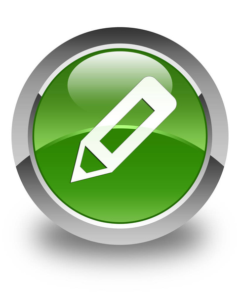 Ícone de lápis brilhante botão redondo verde macio
 - Foto, Imagem