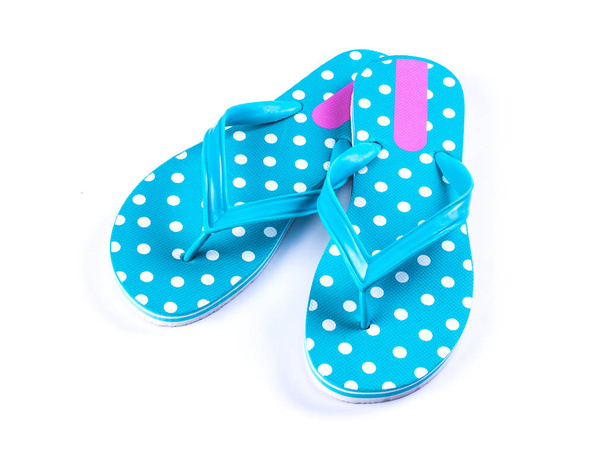 summer fashion blue Flip Flop Sandals Isolated on White backgrou - Fotoğraf, Görsel