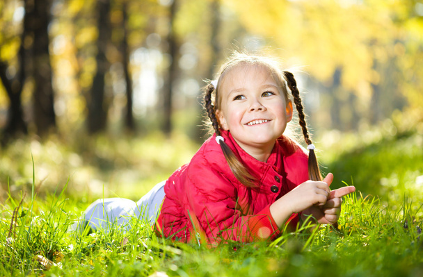 Portrait of a little girl in autumn park - Foto, imagen