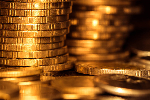 gold money coin stacking on dark background - Фото, изображение