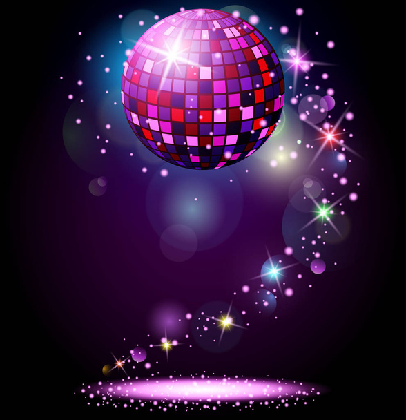 cartel de fiesta de noche con bola disco  - Vector, imagen