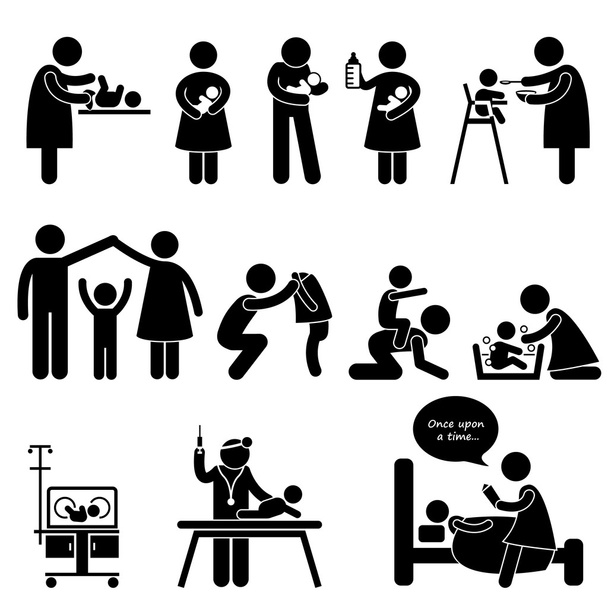 Nanny Mother Father Baby Child Care Stick Figure Pictogram Icon - Vector, Image