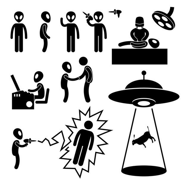 UFO Alien Invaders Stick Figure Pictogram Icon - Vector, Image