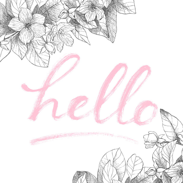 Hand lettering phrase on floral back - Vecteur, image