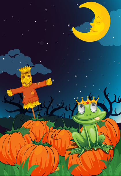 a scarecrow and frog - Vector, Image