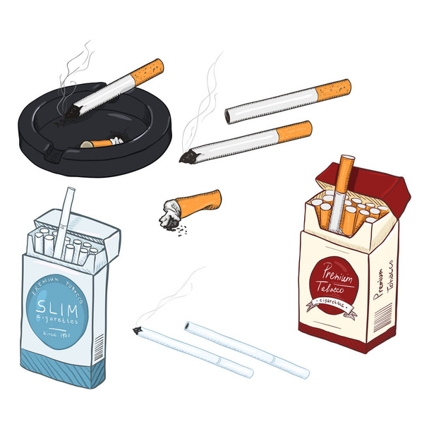 Vektör Set çizgi film sigara ve sigara kutuları - Vektör, Görsel