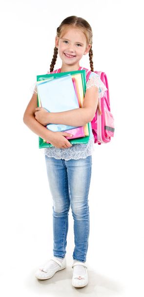 Portrait of smiling schoolgirl with backpack - Foto, afbeelding