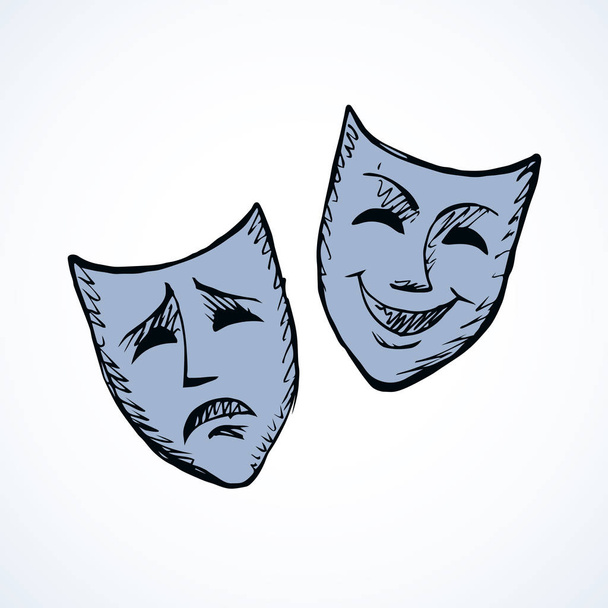 Máscaras teatrales de comedia y tragedia. Ilustración vectorial - Vector, Imagen