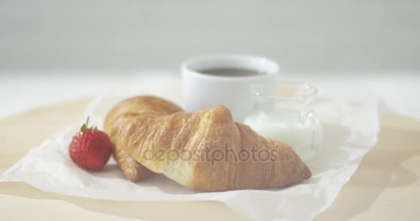Croissants served with coffee - Footage, Video