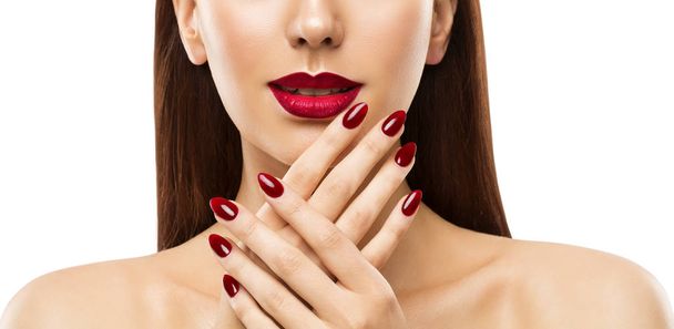 Nails Lips Woman Beauty, Model Face Makeup, Red Lipstick Make Up - Fotografie, Obrázek